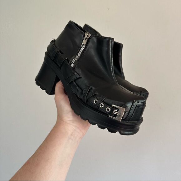 Demonia Black Vintage Y2k Goth Vegan Leather Platform Pirate Lugged Ankle Boots - Picture 2 of 10